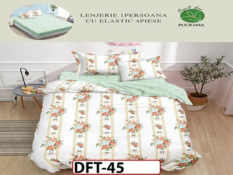 Lenjerie din finet 4 piese 1 Persoana Cearceaf cu Elastec - DFT45
