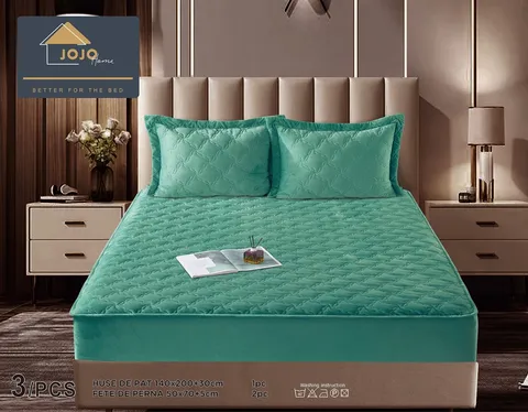 Husa matlasata tip topper din catifea + 2 Fete de Perne - Saltea 140x200- HUM34