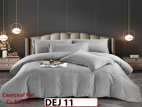 Lenjerie din damasc finet cu 6 piese, cearceaf cu elastic - DEJ11