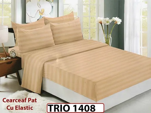 Lenjerie din damasc finetat 6 piese cearceaf cu elastic - TRIO1408