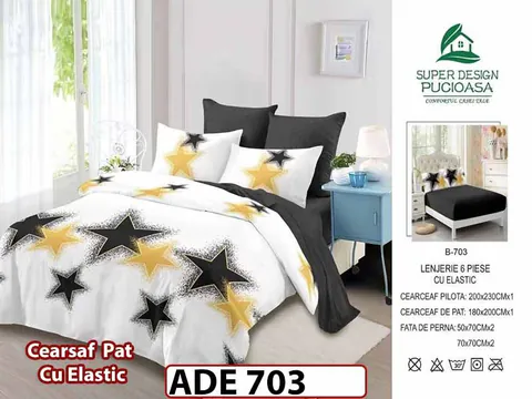Lenjerie din finet 6 piese si cearceaf cu elastic - ADE 703