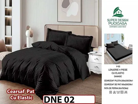Lenjerie din damasc finet cu 4 piese, cearceaf cu elastic - DNE 02