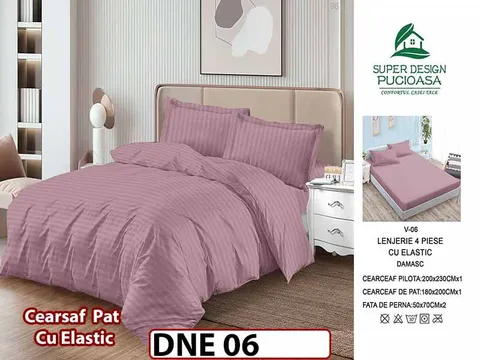 Lenjerie din damasc finet cu 4 piese, cearceaf cu elastic - DNE 06