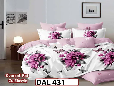 Lenjerie din finet cu 6 piese si cearceaf cu Elastic - DAL431