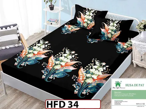 Husa de Pat din Finet + 2 Fete de Perne - Saltea 180x200 - Pat 2 Persoane - HFD34