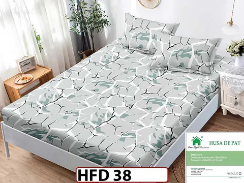 Husa de Pat din Finet + 2 Fete de Perne - Saltea 180x200 - Pat 2 Persoane - HFD38