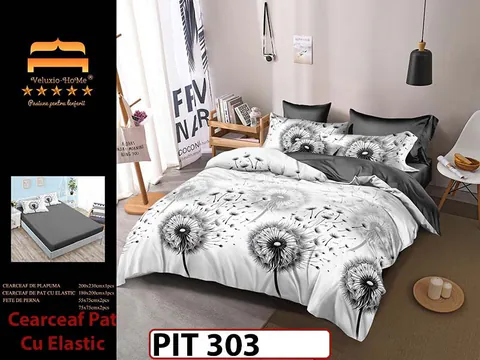 Lenjerie din finet 6 piese si cearceaf cu elastic - PIT303