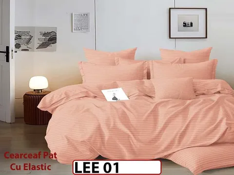 Lenjerie din damasc finet cu 6 piese, cearceaf cu elastic - LEE01