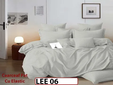 Lenjerie din damasc finet cu 6 piese, cearceaf cu elastic - LEE06