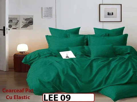 Lenjerie din damasc finet cu 6 piese, cearceaf cu elastic - LEE09