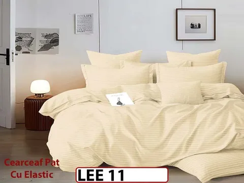 Lenjerie din damasc finet cu 6 piese, cearceaf cu elastic - LEE11