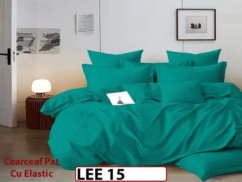 Lenjerie din damasc finet cu 6 piese, cearceaf cu elastic - LEE15