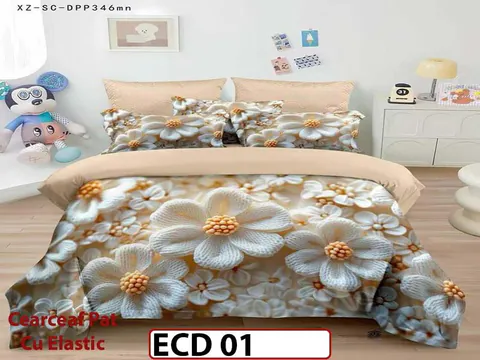 Lenjerie din finet 5D cu 6 piese si cearceaf cu elastic - ECD 01