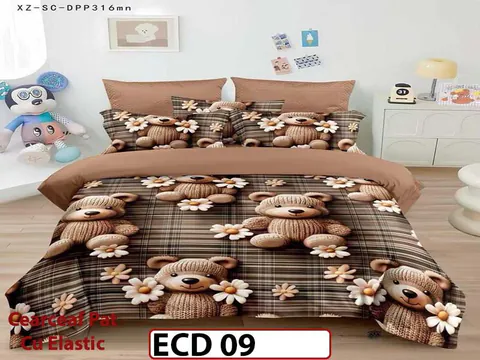 Lenjerie din finet 5D cu 6 piese si cearceaf cu elastic - ECD 09