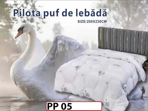 Pilota Iarna 200 x 230 Alba, Bumbac + Puf de Lebada 2 Persoane - PP05