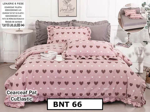 Lenjerie din bumbac fin cu in grofat și lățos 6 piese cu cearceaf elastic - BNT66