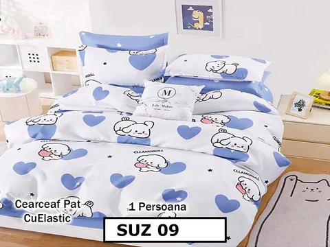 Lenjerie din finet 4 piese 1 Persoana Cearceaf cu Elastec - SUZ 09