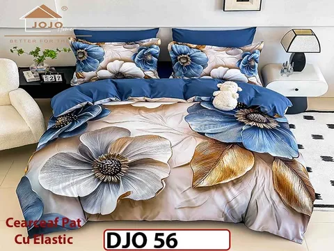 Lenjerie 3D din finet 4 piese 1 Persoana Cearceaf cu Elastec - DJO56