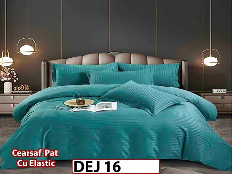 Lenjerie din damasc finet cu 6 piese, cearceaf cu elastic - DEJ16