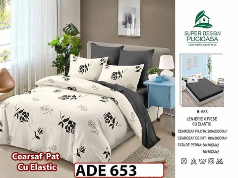 Lenjerie din finet 6 piese si cearceaf cu elastic - ADE 653