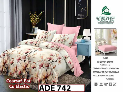Lenjerie din finet 6 piese si cearceaf cu elastic - ADE 742