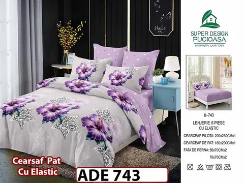 Lenjerie din finet 6 piese si cearceaf cu elastic - ADE 743