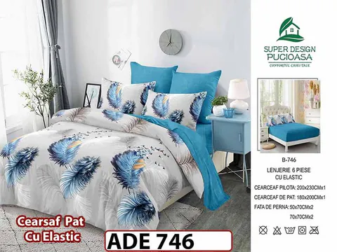 Lenjerie din finet 6 piese si cearceaf cu elastic - ADE 746