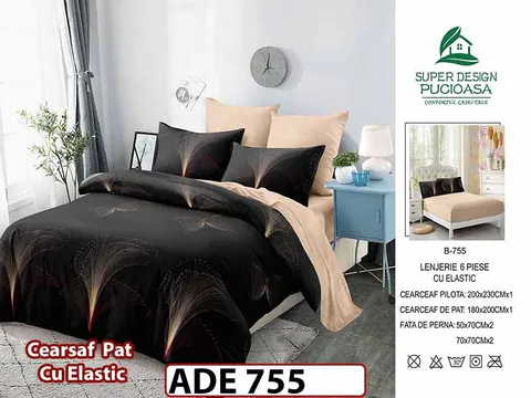 Lenjerie din finet 6 piese si cearceaf cu elastic - ADE 755