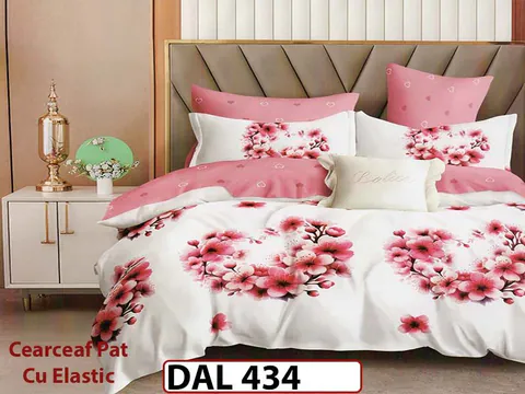 Lenjerie din finet cu 6 piese si cearceaf cu Elastic - DAL434