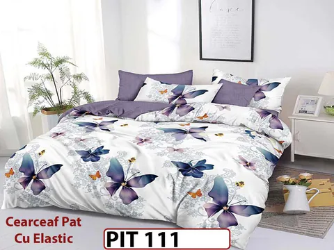 Lenjerie din finet 6 piese si cearceaf cu elastic - PIT111