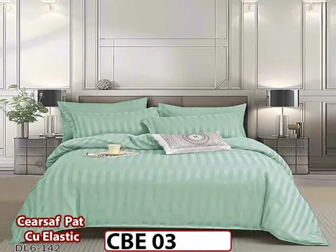 Lenjerie din damasc finet cu 6 piese, cearceaf cu elastic - CBE 03