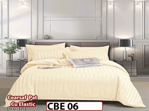 Lenjerie din damasc finet cu 6 piese, cearceaf cu elastic - CBE 06