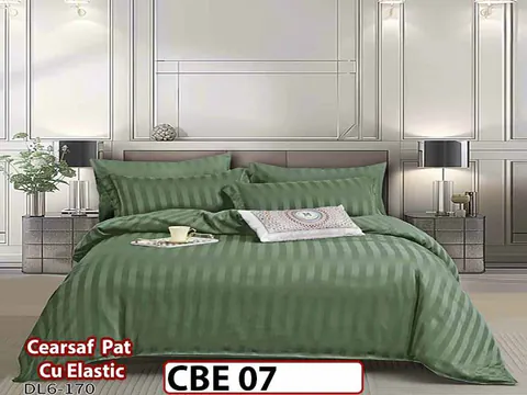 Lenjerie din damasc finet cu 6 piese, cearceaf cu elastic - CBE 07
