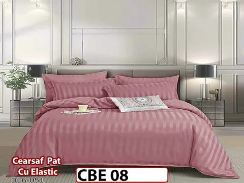 Lenjerie din damasc finet cu 6 piese, cearceaf cu elastic - CBE 08