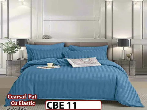 Lenjerie din damasc finet cu 6 piese, cearceaf cu elastic - CBE 11