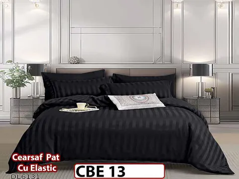 Lenjerie din damasc finet cu 6 piese, cearceaf cu elastic - CBE 13