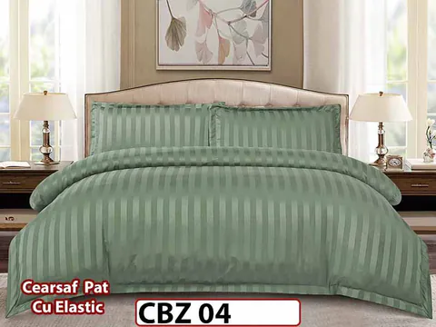 Lenjerie din damasc finet cu 4 piese, cearceaf cu elastic - CBZ 04