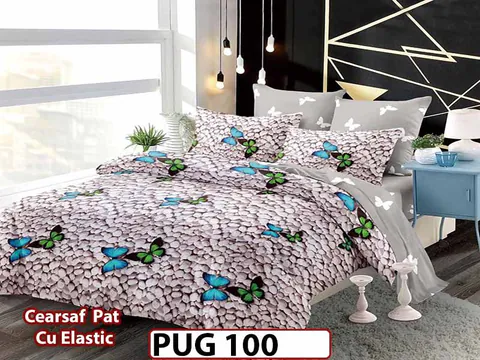 Lenjerie din finet 6 piese si cearceaf cu elastic - PUG 100