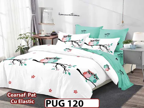 Lenjerie din finet 6 piese si cearceaf cu elastic - PUG 120