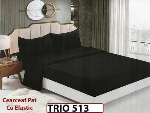 Lenjerie din damasc finetat 4 piese cearceaf cu elastic - TRIO513