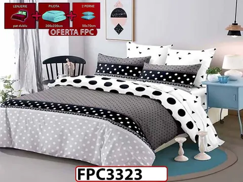 SET Lenjerie din Finet 6 Piese + Pilota 200x220cm + 2 Perne 50x70cm - FPC 3323
