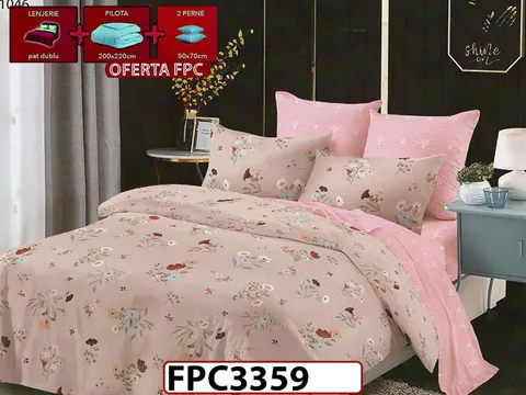 SET Lenjerie din Finet 6 Piese + Pilota 200x220cm + 2 Perne 50x70cm - FPC 3359
