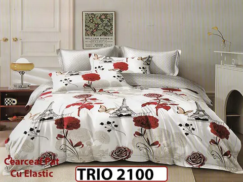 Lenjerie din finet 4 piese cearceaf cu elastic - TRIO2100