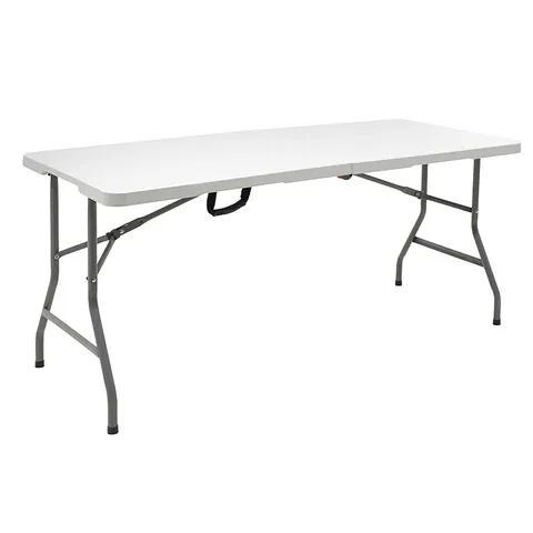 Masa de camping pliabila profesionala Rodeo cadru metalic, alba, 240x76x74 cm