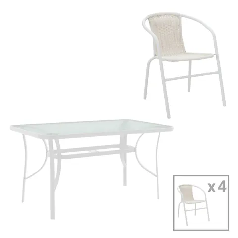 Masa de dining cu scaune set 5 piese Obbi-Ensure, metal-Sticla, Alb, 120x70x70 cm