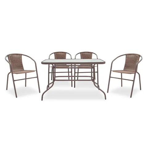 Masa de dining Valor-Obbi set 7 bucati metal-pe, Maro, 140x80x73 cm