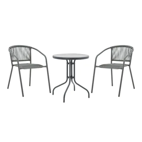 Masa de dining Watson-Lindaria set de 3 piese metal-antrenit sticla, Antracit, D60x70 cm