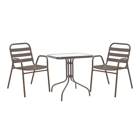Masa de dining Watson-Sussie metalica maro-sticla, 60x60x70 cm