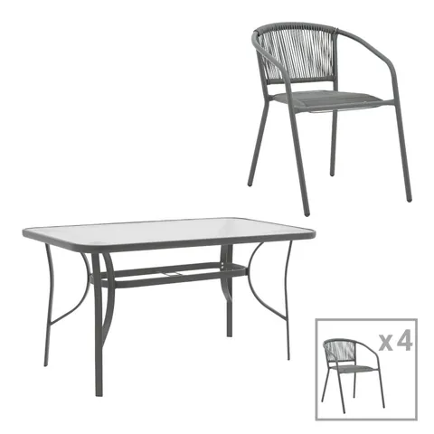 Set masă de sufragerie cu 4 scaune Ensure-Lindaria, Metal și Sticlă, Gri antracit, 140x80x70 cm