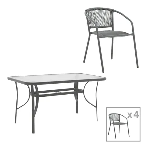 Set masă de sufragerie cu 4 scaune Ensure-Lindaria, Metal/ Sticlă, Gri antracit, 120x70x70 cm